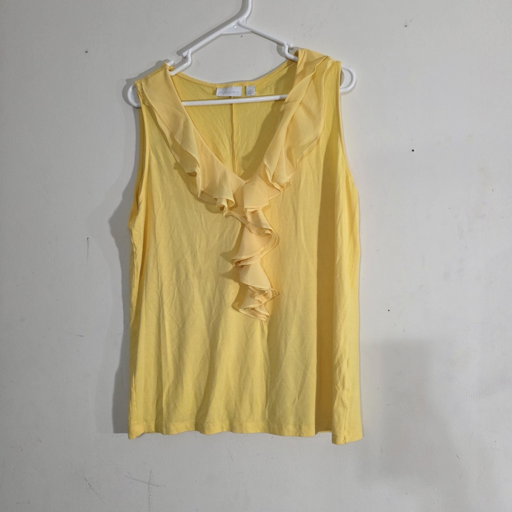 New York & Company Yellow Ruffle Tank Top